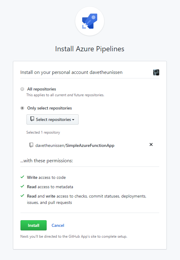 GitHub Azure Pipeline Install